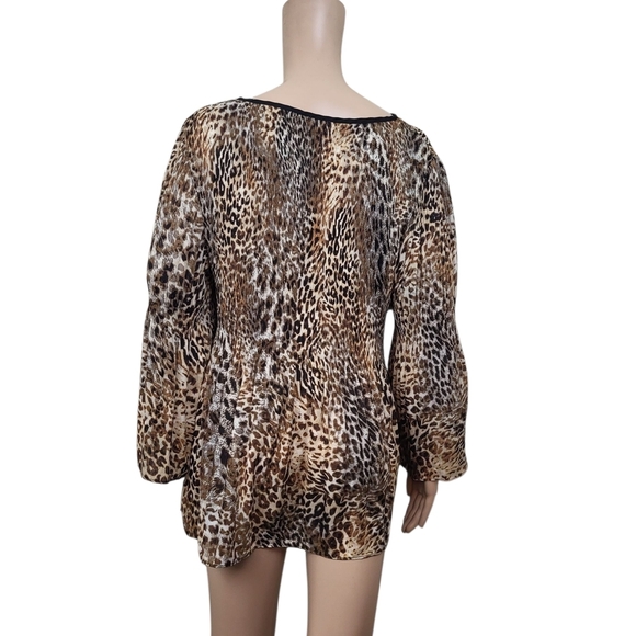 Spense Leopard Print Pleated Women's Top - Picture 2 of 4